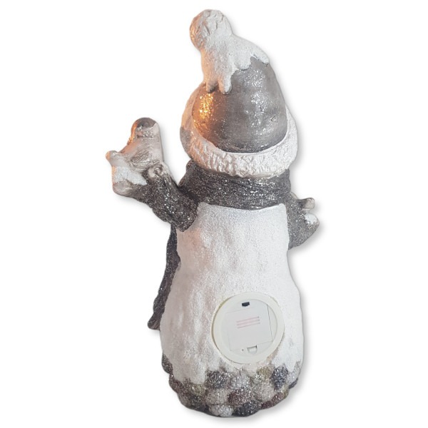 Sneeuwpop met vogels kerstbeeld (achteraanzicht)