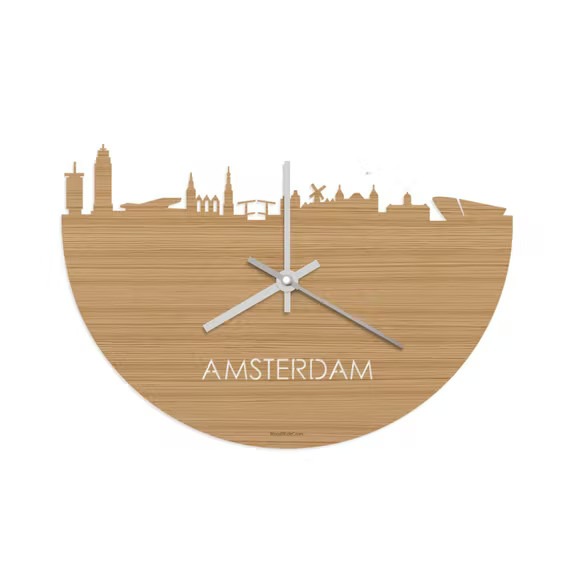 Amsterdam skyline klok bamboehout