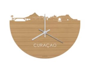 Curaçao skyline klok bamboehout