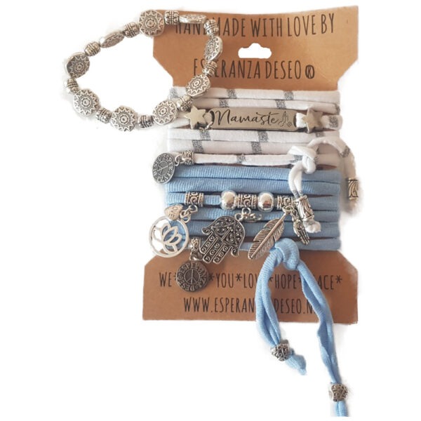 Ganesha Namaste dubbele wikkelarmband enkelband ketting (wit/blauw)