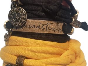 Ganesha Namaste dubbele wikkelarmband enkelband ketting (oker/zwart)