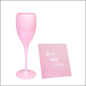 Cheers champagneglas Wijndag wijnglas en onderzetter roze