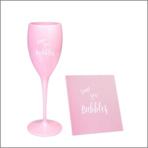 Time for bubbles champagneglas Wijndag wijnglas en onderzetter roze
