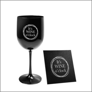 It's wine o'clock wijnglas Wijndag wijnglas en onderzetter zwart