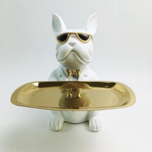 Bulldog met dienblad (wit/goud)