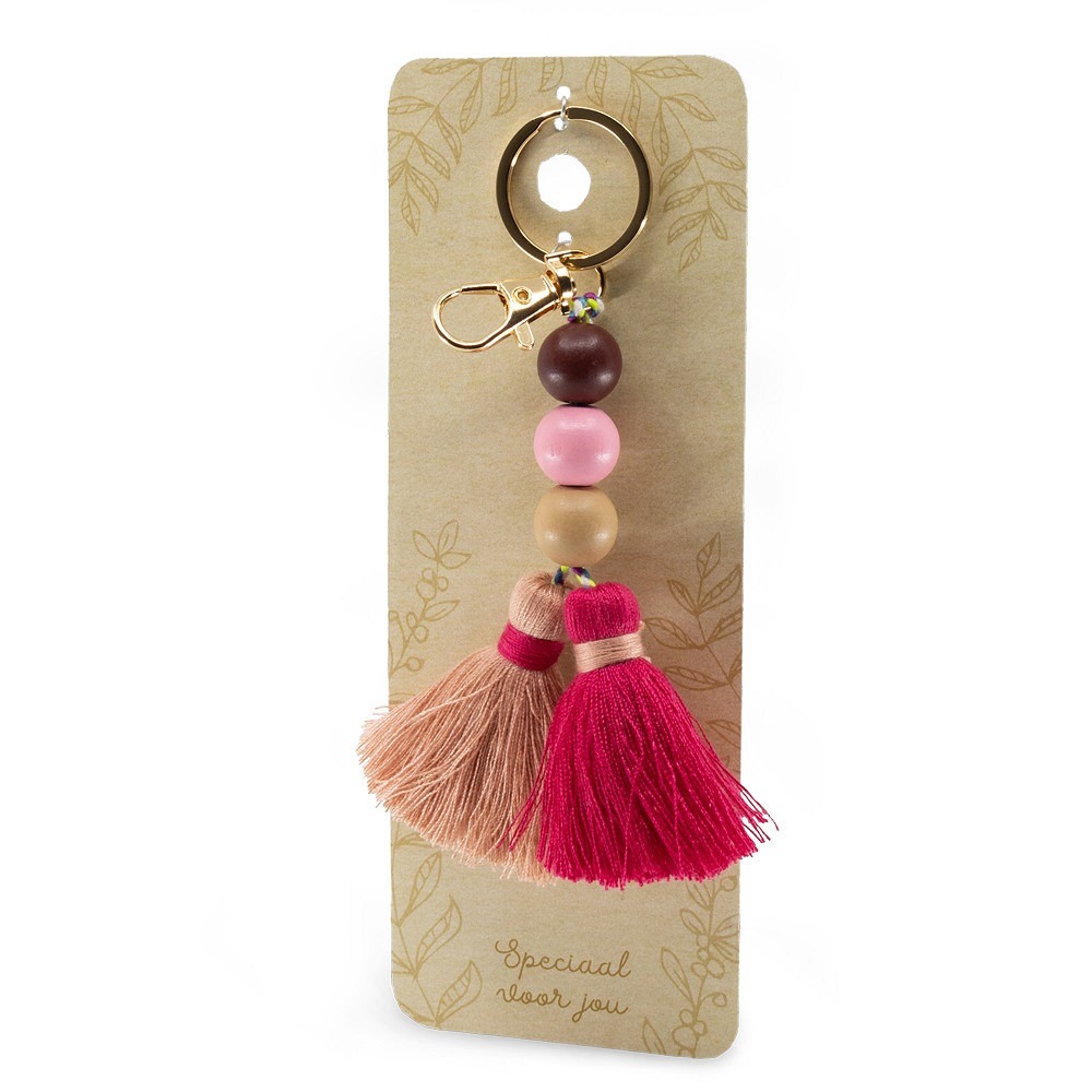 Stylish design sleutelhanger met kralen en kwasten (roze) 1 Stylish design sleutelhanger met kralen en kwasten (roze)