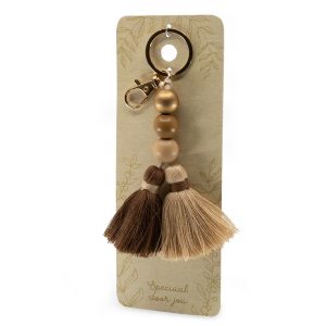 Stylish design sleutelhanger met kralen en kwasten (bruin)