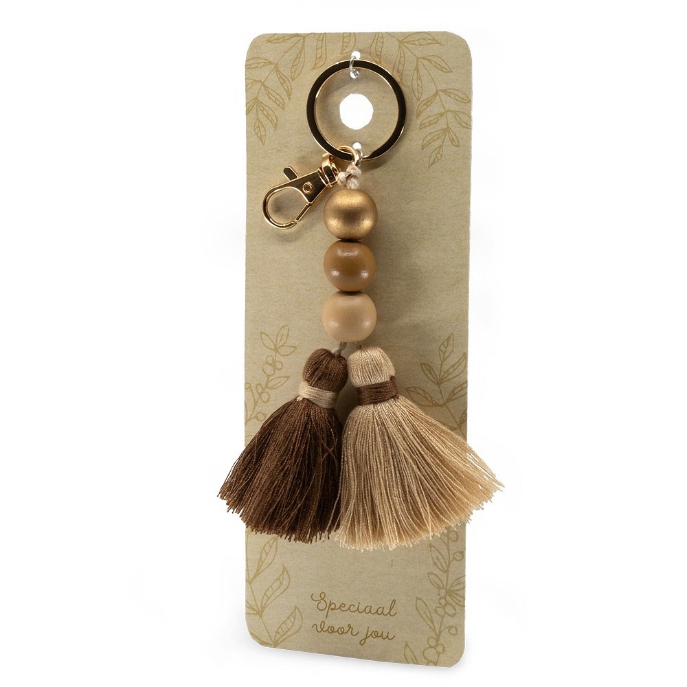 Stylish design sleutelhanger met kralen en kwasten (bruin) 1 Stylish design sleutelhanger met kralen en kwasten (bruin)