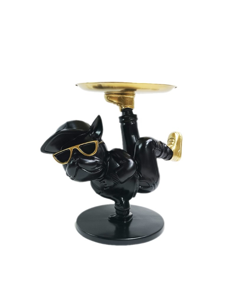 Franse bulldog break dance dienblad (zwart/goud) 1 Franse bulldog break dance dienblad (zwart/goud)
