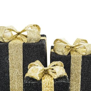 Kerstkado LED lamp (set van 3) zwart-goud