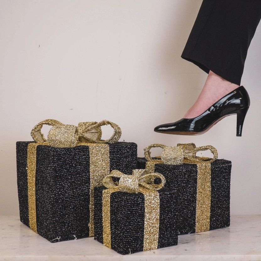 Kerstkado LED lamp (set van 3) zwart-goud 4 Kerstkado LED lamp (set van 3) zwart-goud